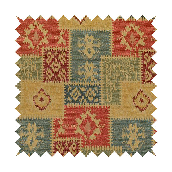 Jayapura Collection Of Kilim Patchwork Heavyweight Chenille Yellow Multi Colour Upholstery Fabric CTR-325 - Made To Measure Curtains