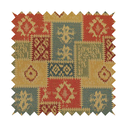 Jayapura Collection Of Kilim Patchwork Heavyweight Chenille Yellow Multi Colour Upholstery Fabric CTR-325