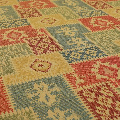 Jayapura Collection Of Kilim Patchwork Heavyweight Chenille Yellow Multi Colour Upholstery Fabric CTR-325 - Made To Measure Curtains