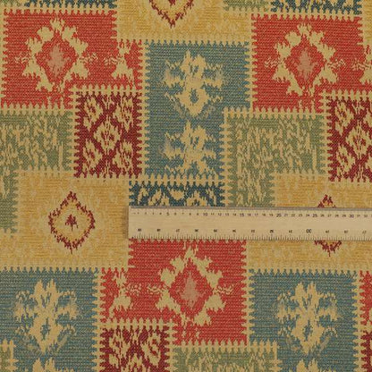 Jayapura Collection Of Kilim Patchwork Heavyweight Chenille Yellow Multi Colour Upholstery Fabric CTR-325