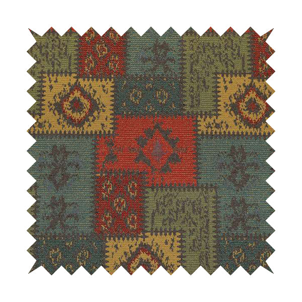 Jayapura Collection Of Kilim Patchwork Heavyweight Chenille Grey Multi Colour Upholstery Fabric CTR-329 - Made To Measure Curtains