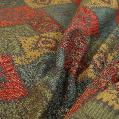 Jayapura Collection Of Kilim Patchwork Heavyweight Chenille Grey Multi Colour Upholstery Fabric CTR-329