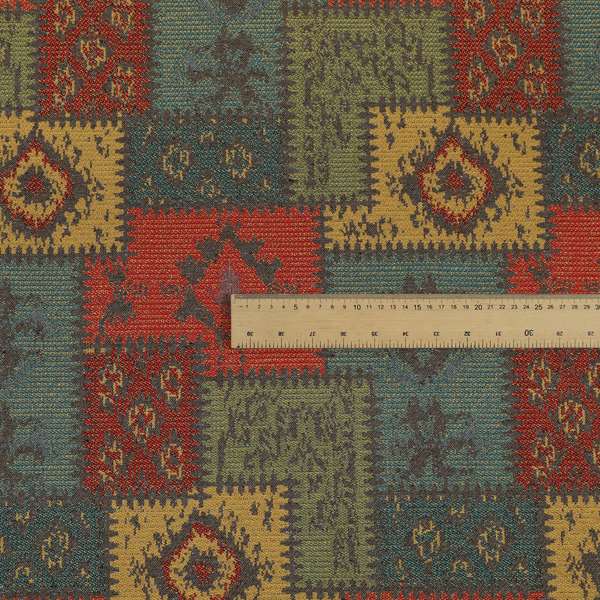 Jayapura Collection Of Kilim Patchwork Heavyweight Chenille Grey Multi Colour Upholstery Fabric CTR-329 - Made To Measure Curtains