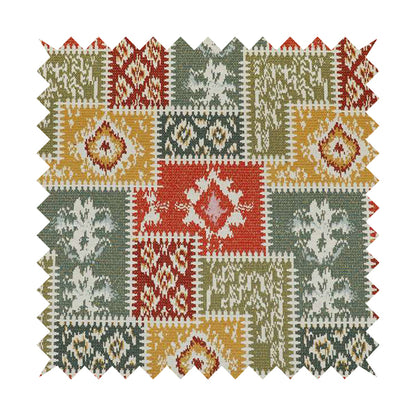 Jayapura Collection Of Kilim Patchwork Heavyweight Chenille White Multi Colour Upholstery Fabric CTR-330 - Roman Blinds