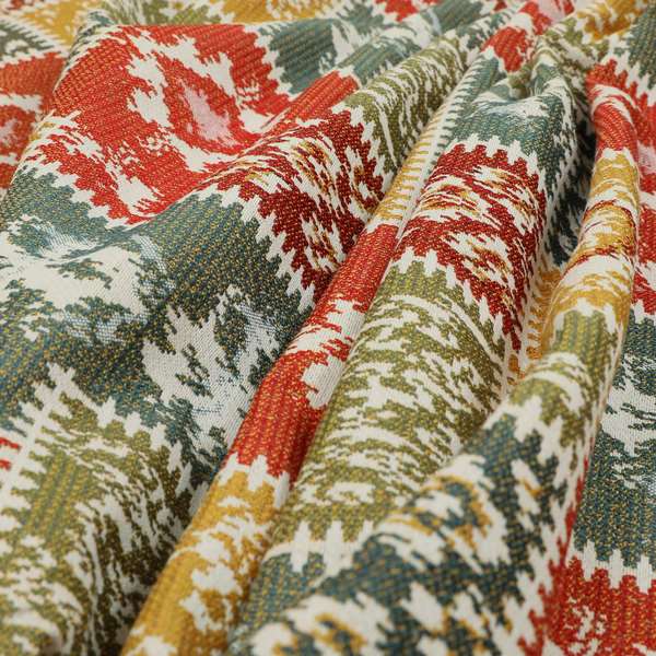 Jayapura Collection Of Kilim Patchwork Heavyweight Chenille White Multi Colour Upholstery Fabric CTR-330 - Made To Measure Curtains