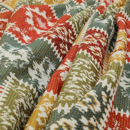 Jayapura Collection Of Kilim Patchwork Heavyweight Chenille White Multi Colour Upholstery Fabric CTR-330