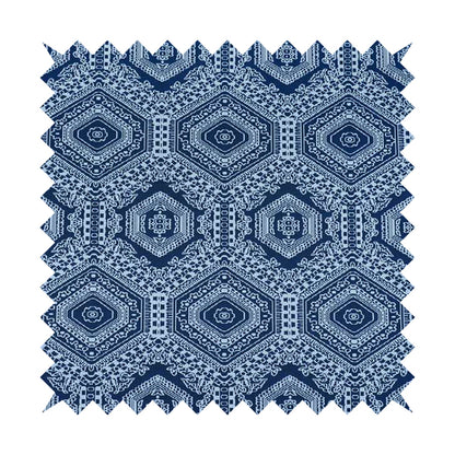 Althea Flat Weave Chenille Medallion Kilim Pattern In Blue White Furnishing Fabric CTR-332 - Roman Blinds