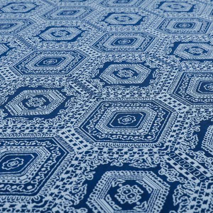 Althea Flat Weave Chenille Medallion Kilim Pattern In Blue White Furnishing Fabric CTR-332 - Handmade Cushions