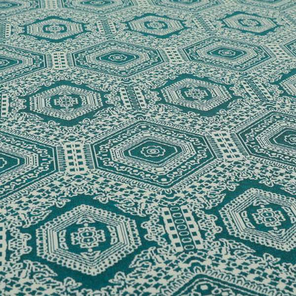 Althea Flat Weave Chenille Medallion Kilim Pattern In Teal White Furnishing Fabric CTR-333 - Handmade Cushions