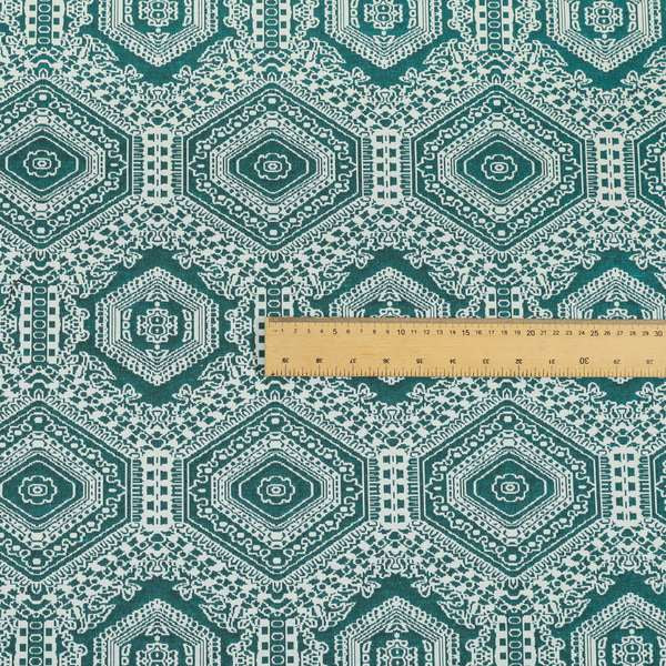 Althea Flat Weave Chenille Medallion Kilim Pattern In Teal White Furnishing Fabric CTR-333 - Handmade Cushions