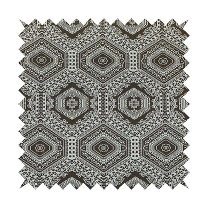 Althea Flat Weave Chenille Medallion Kilim Pattern In Brown White Furnishing Fabric CTR-334 - Roman Blinds