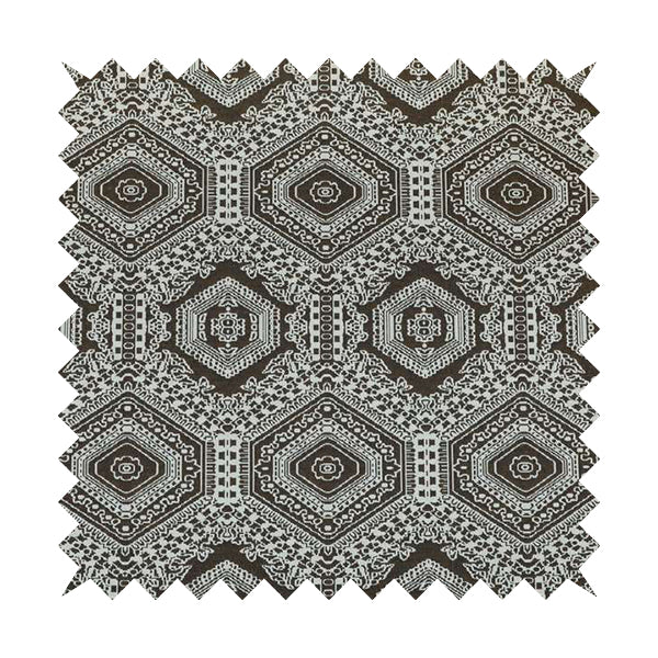 Althea Flat Weave Chenille Medallion Kilim Pattern In Brown White Furnishing Fabric CTR-334 - Made To Measure Curtains