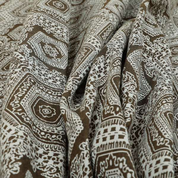 Althea Flat Weave Chenille Medallion Kilim Pattern In Brown White Furnishing Fabric CTR-334 - Roman Blinds