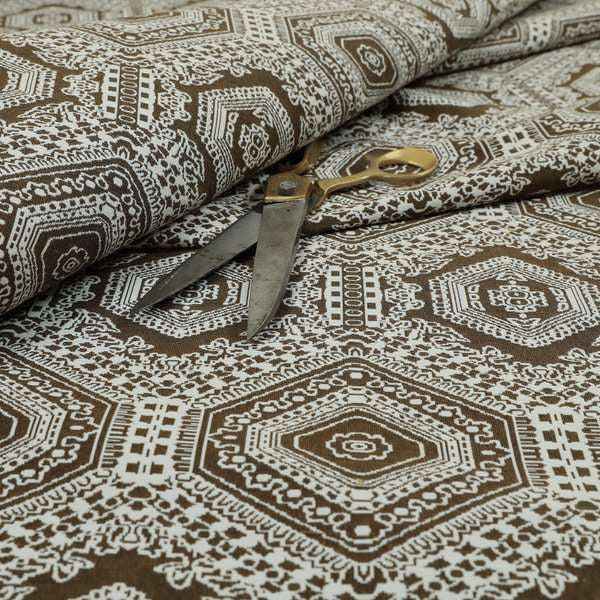 Althea Flat Weave Chenille Medallion Kilim Pattern In Brown White Furnishing Fabric CTR-334 - Handmade Cushions