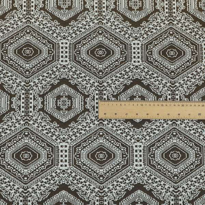 Althea Flat Weave Chenille Medallion Kilim Pattern In Brown White Furnishing Fabric CTR-334