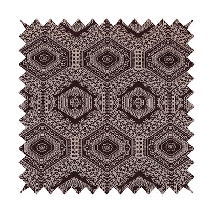 Althea Flat Weave Chenille Medallion Kilim Pattern In Red Burgundy Furnishing Fabric CTR-335