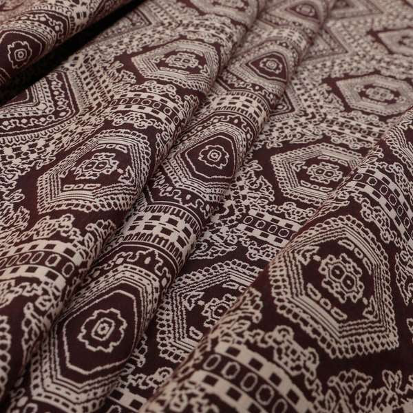 Althea Flat Weave Chenille Medallion Kilim Pattern In Red Burgundy Furnishing Fabric CTR-335 - Made To Measure Curtains