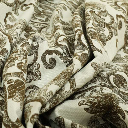 Starla Flat Weave Chenille Damask Pattern In Brown Furnishing Fabric CTR-336