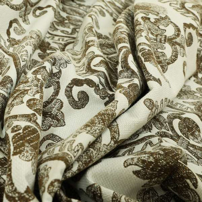 Starla Flat Weave Chenille Damask Pattern In Brown Furnishing Fabric CTR-336 - Made To Measure Curtains