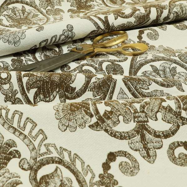 Starla Flat Weave Chenille Damask Pattern In Brown Furnishing Fabric CTR-336