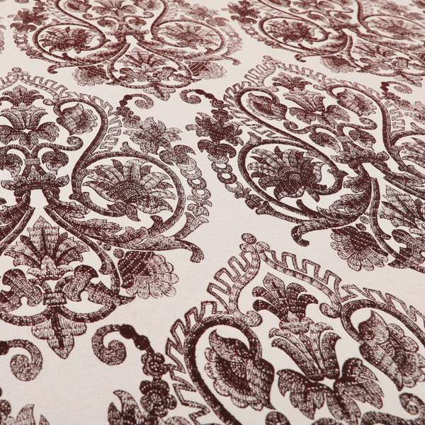 Starla Flat Weave Chenille Damask Pattern In Burgundy Red Furnishing Fabric CTR-337 - Made To Measure Curtains