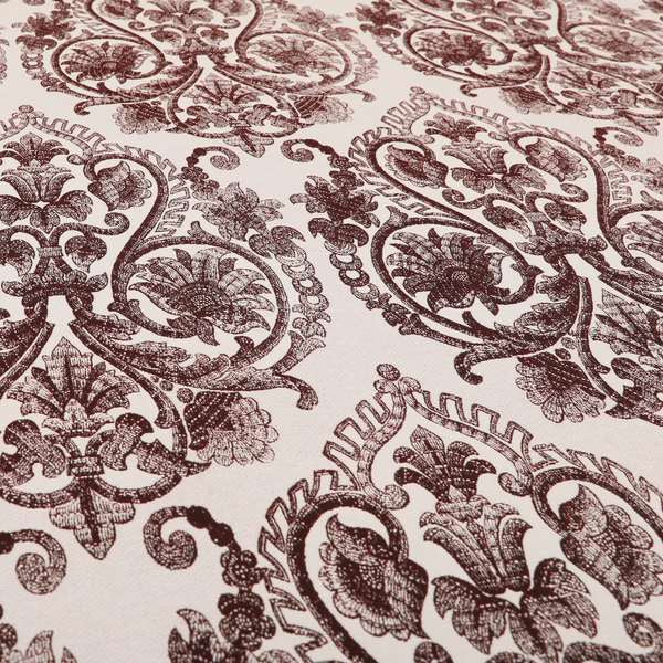 Starla Flat Weave Chenille Damask Pattern In Burgundy Red Furnishing Fabric CTR-337