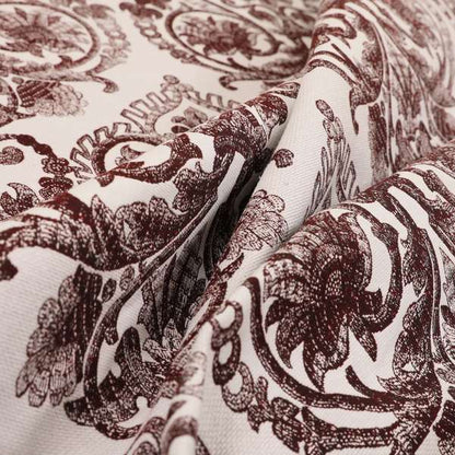 Starla Flat Weave Chenille Damask Pattern In Burgundy Red Furnishing Fabric CTR-337 - Made To Measure Curtains