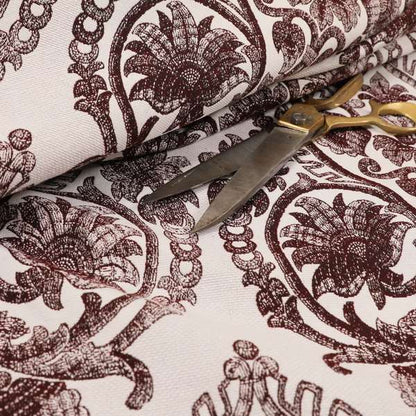 Starla Flat Weave Chenille Damask Pattern In Burgundy Red Furnishing Fabric CTR-337 - Made To Measure Curtains