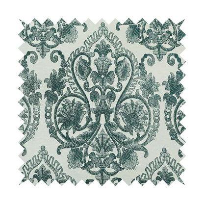 Starla Flat Weave Chenille Damask Pattern In Teal Furnishing Fabric CTR-338