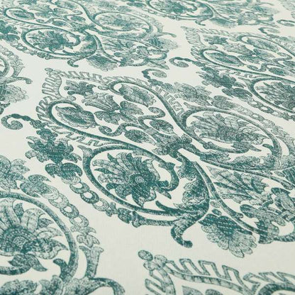 Starla Flat Weave Chenille Damask Pattern In Teal Furnishing Fabric CTR-338