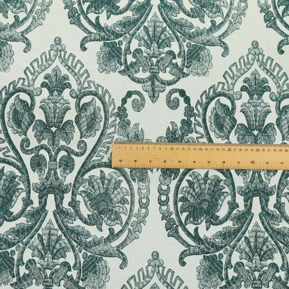 Starla Flat Weave Chenille Damask Pattern In Teal Furnishing Fabric CTR-338