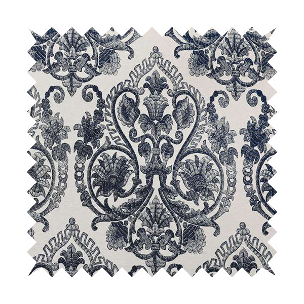 Starla Flat Weave Chenille Damask Pattern In Blue Furnishing Fabric CTR-339 - Roman Blinds