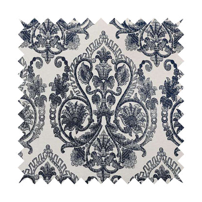 Starla Flat Weave Chenille Damask Pattern In Blue Furnishing Fabric CTR-339 - Made To Measure Curtains