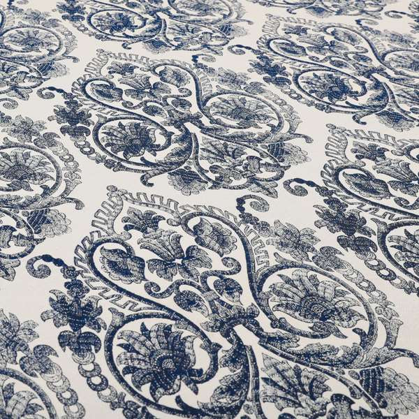 Starla Flat Weave Chenille Damask Pattern In Blue Furnishing Fabric CTR-339 - Handmade Cushions