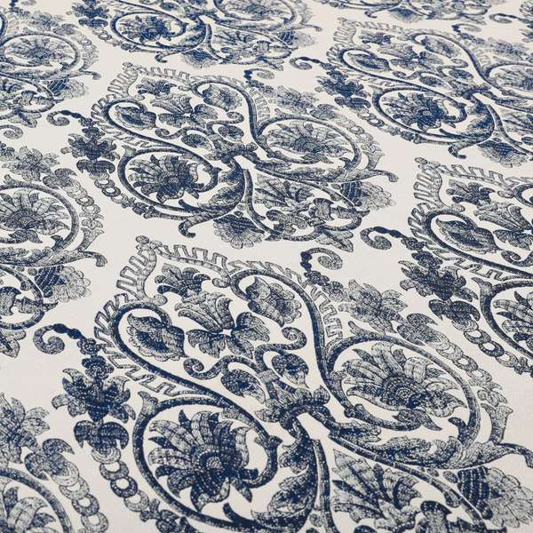 Starla Flat Weave Chenille Damask Pattern In Blue Furnishing Fabric CTR-339 - Made To Measure Curtains