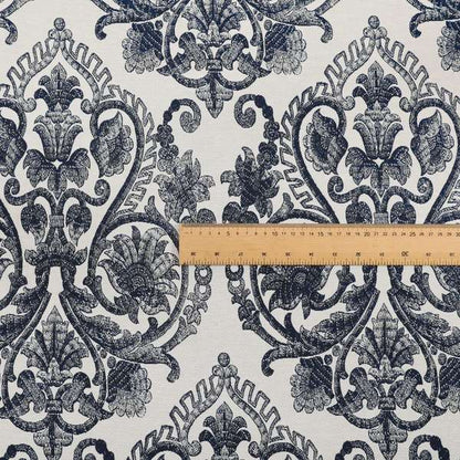 Starla Flat Weave Chenille Damask Pattern In Blue Furnishing Fabric CTR-339 - Made To Measure Curtains