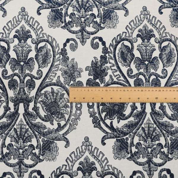 Starla Flat Weave Chenille Damask Pattern In Blue Furnishing Fabric CTR-339
