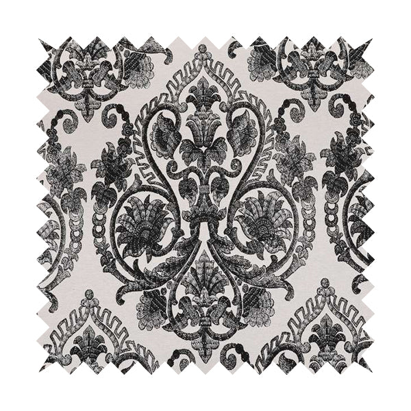 Starla Flat Weave Chenille Damask Pattern In Black Furnishing Fabric CTR-341 - Handmade Cushions