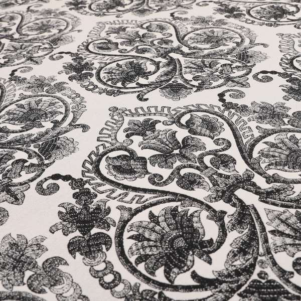 Starla Flat Weave Chenille Damask Pattern In Black Furnishing Fabric CTR-341 - Handmade Cushions