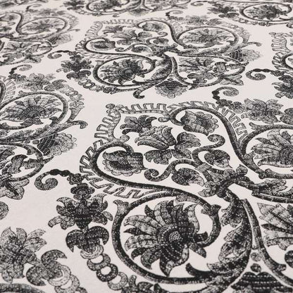 Starla Flat Weave Chenille Damask Pattern In Black Furnishing Fabric CTR-341