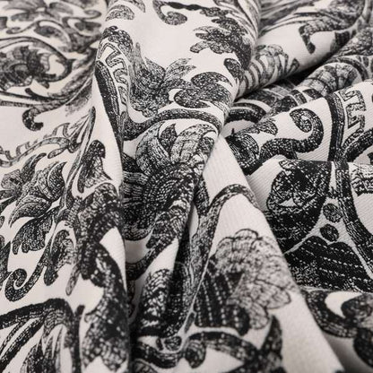 Starla Flat Weave Chenille Damask Pattern In Black Furnishing Fabric CTR-341 - Handmade Cushions