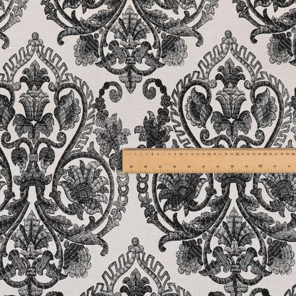 Starla Flat Weave Chenille Damask Pattern In Black Furnishing Fabric CTR-341 - Handmade Cushions