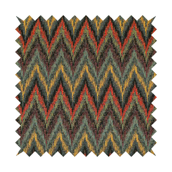 Ipoh Collection Of Chevron Striped Heavyweight Chenille Black Multi Colour Upholstery Fabric CTR-342 - Roman Blinds