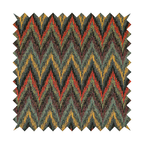 Ipoh Collection Of Chevron Striped Heavyweight Chenille Black Multi Colour Upholstery Fabric CTR-342 - Made To Measure Curtains