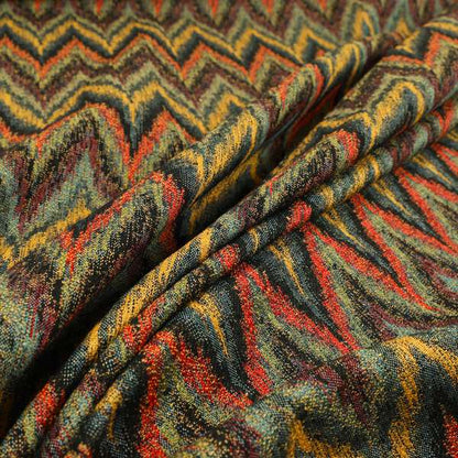 Ipoh Collection Of Chevron Striped Heavyweight Chenille Black Multi Colour Upholstery Fabric CTR-342 - Roman Blinds