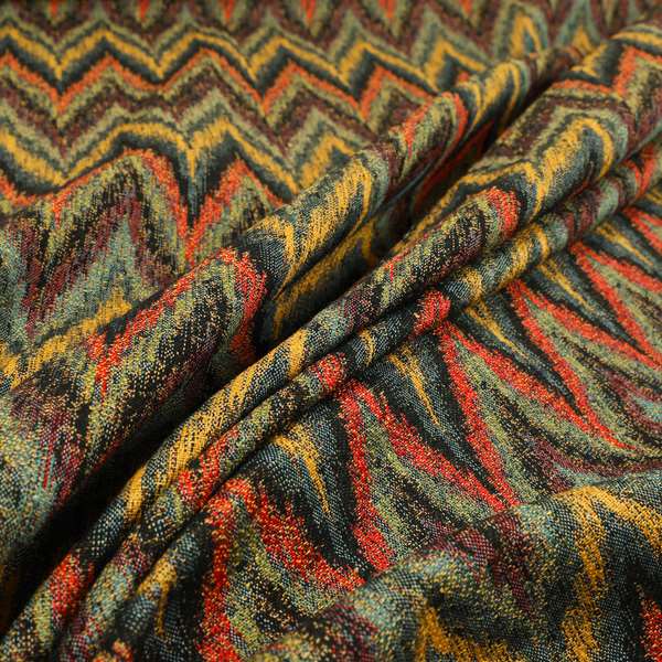 Ipoh Collection Of Chevron Striped Heavyweight Chenille Black Multi Colour Upholstery Fabric CTR-342