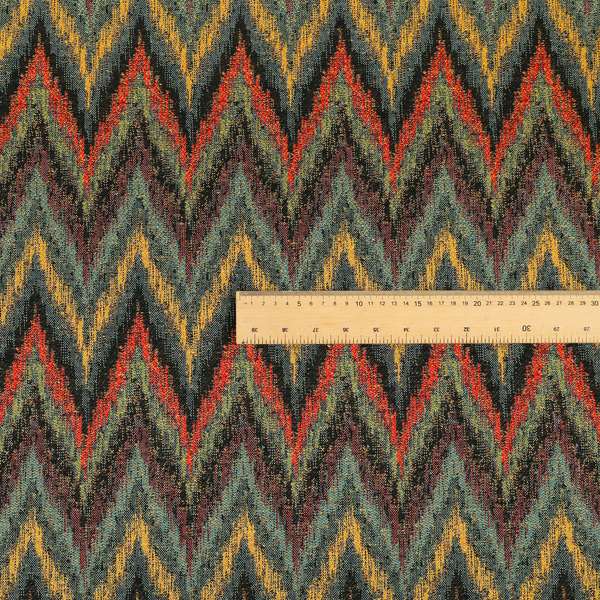 Ipoh Collection Of Chevron Striped Heavyweight Chenille Black Multi Colour Upholstery Fabric CTR-342 - Roman Blinds