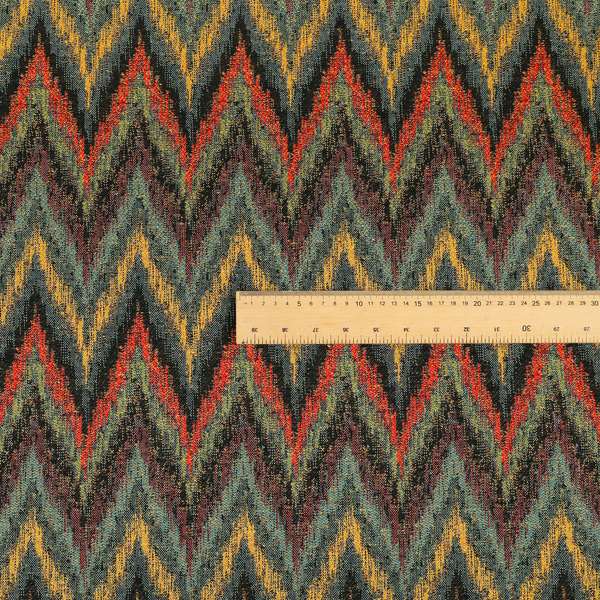 Ipoh Collection Of Chevron Striped Heavyweight Chenille Black Multi Colour Upholstery Fabric CTR-342