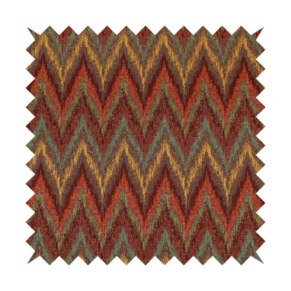 Ipoh Collection Of Chevron Striped Heavyweight Chenille Burgundy Red Multi Colour Upholstery Fabric CTR-343