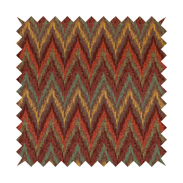 Ipoh Collection Of Chevron Striped Heavyweight Chenille Burgundy Red Multi Colour Upholstery Fabric CTR-343 - Made To Measure Curtains